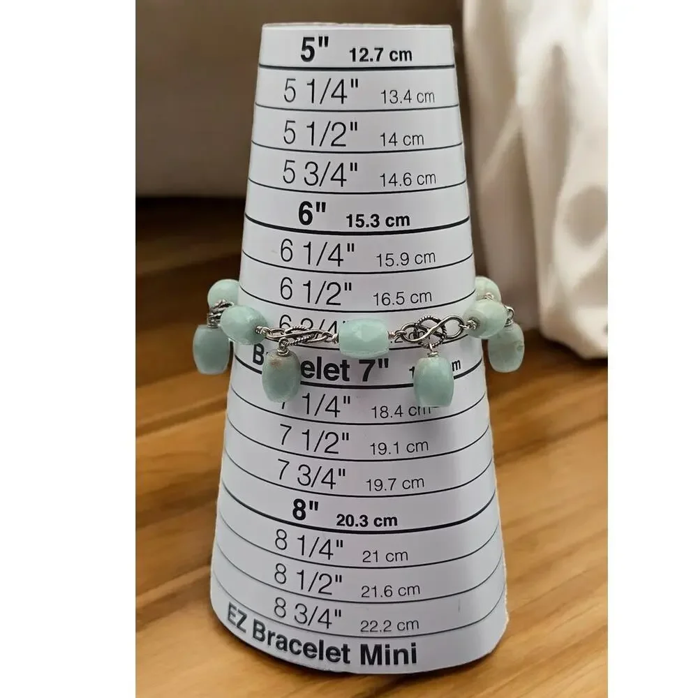Soft Blue Tones & Silver Accent Vintage Beaded Stone Charm Bracelet – Boho Chic